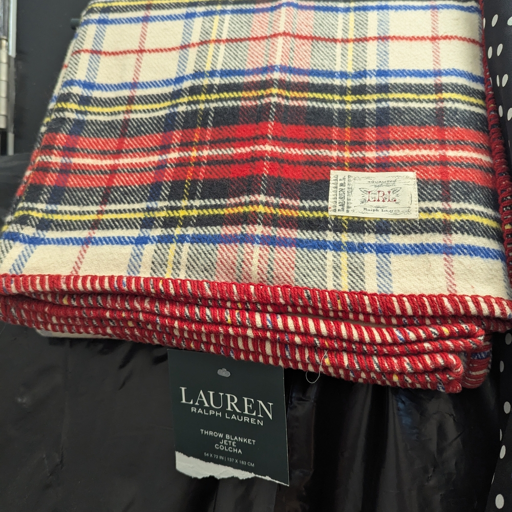 Lauren Ralph Lauren Tartan Blanket in Red, Blue, and Cream